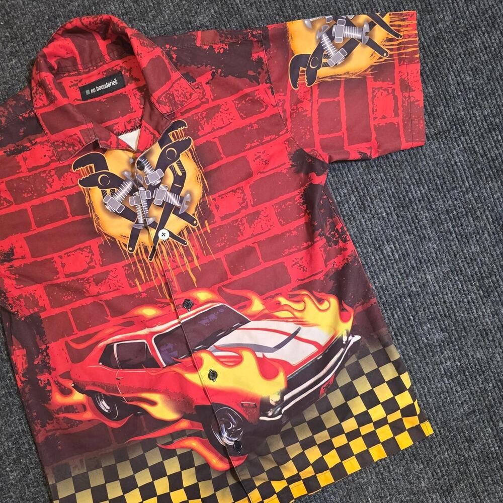 vintage y2k no boundaries all over print button up. mens M - Picture 3 of 4